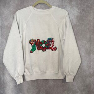 Vintage 90's Homemade Christmas Puffy Paint NOEL Sweatshirt Women's‎ Size Small